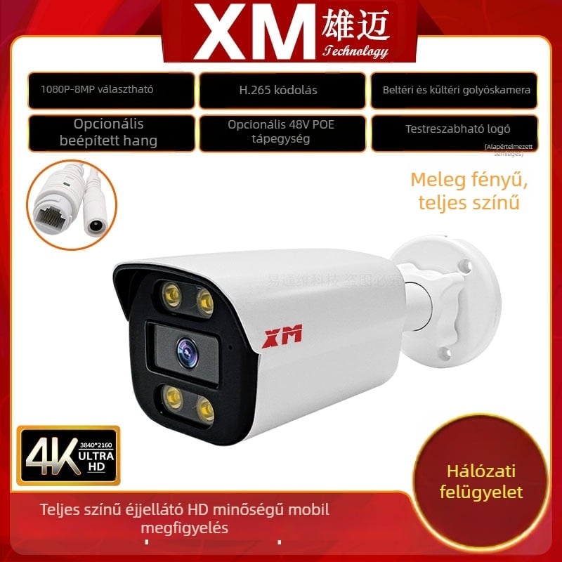 Xiongmai Jufeng 5 MP 4K éjjellátó bullet kamera, 4 LED meleg fényével, teljes szín, IP ONVIF hálózati megfigyeléshez