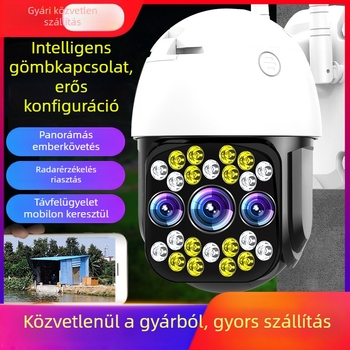 Otthoni megfigyelő kamera éjjellátással, HD felbontású, 360° nézet, Wi-Fi, vezeték nélküli kültéri és beltéri hálózati kamera