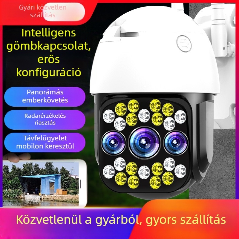 Otthoni megfigyelő kamera éjjellátással, HD felbontású, 360° nézet, Wi-Fi, vezeték nélküli kültéri és beltéri hálózati kamera