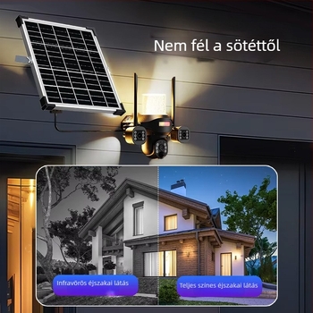 Udvarra szóló napelemes LED-kamera, kültéri, éjjellátás, távoli megfigyelés és mozgásérzékelés