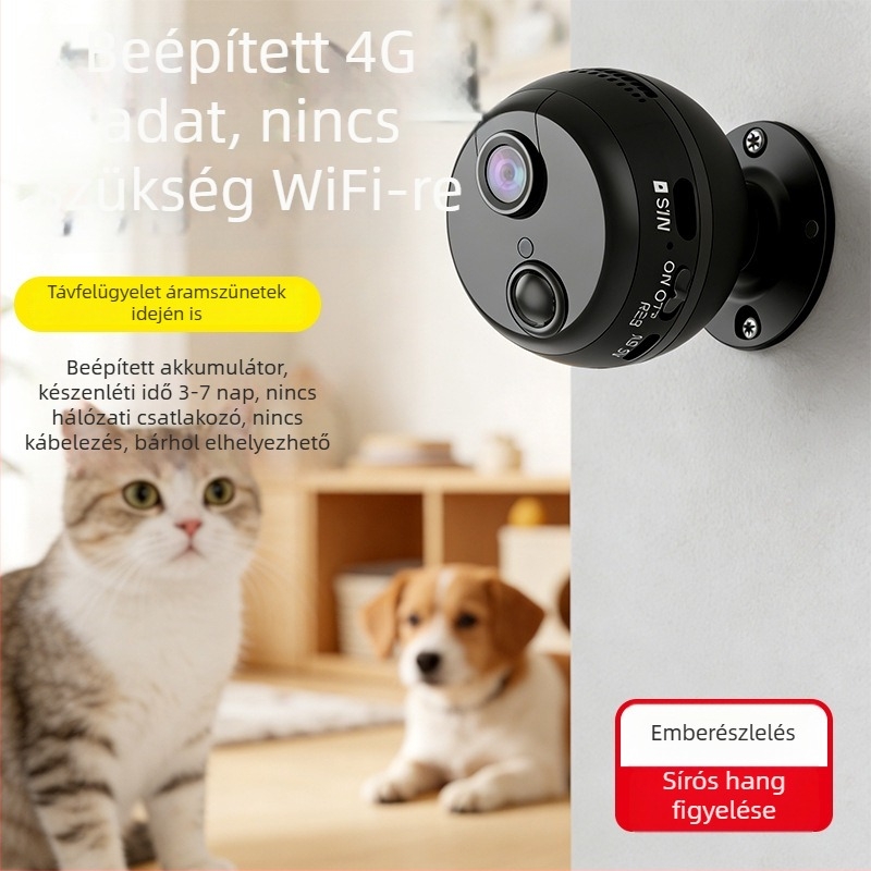 Energiatakarékos 4G-kamera beépített adatokkal, kör alakú Wi-Fi kamera ultrahosszú készenlétben, akkumulátorról működik