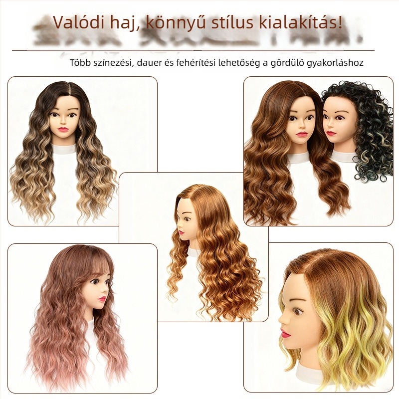 Kim Hee Valódi emberi hajból készült manökenfej oktatáshoz, Perm stílus, festhető, Modell 01