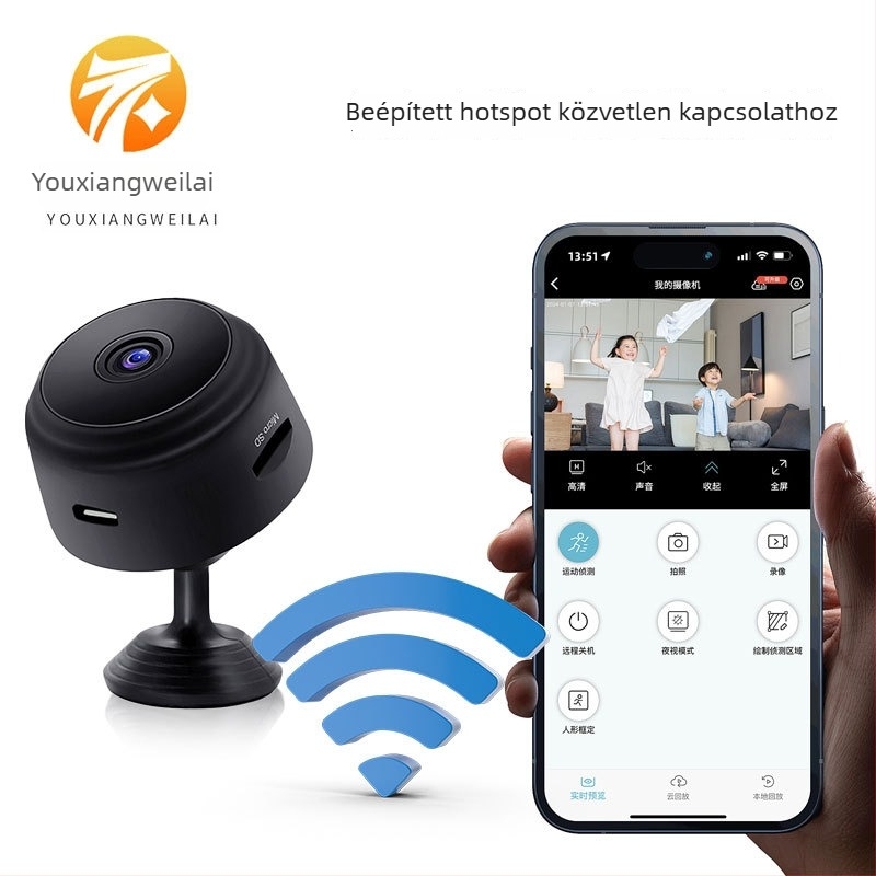 WiFi okos hálózati kamera 1080P infravörös éjszakai látás, mozgásérzékelés, modell A9, TF-kártya tárhely