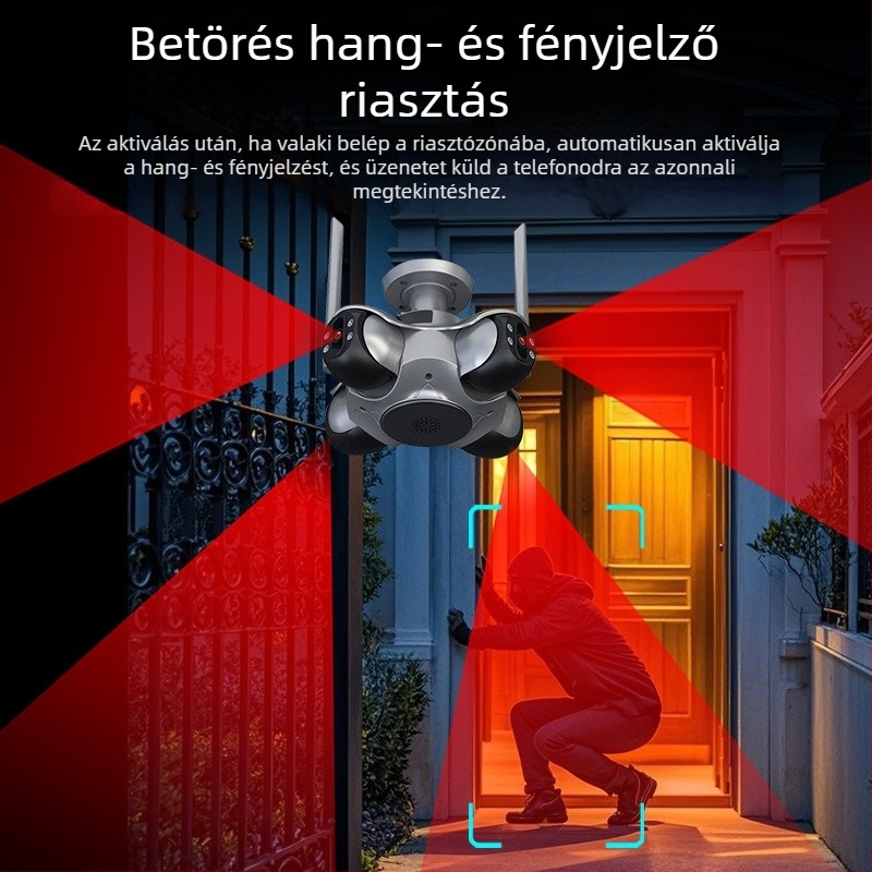 Okos kültéri megfigyelő kamera, 4MP, 4 mm-es lencse, éjszakai látás, vezeték nélküli Wi‑Fi, felhőalapú tárhely