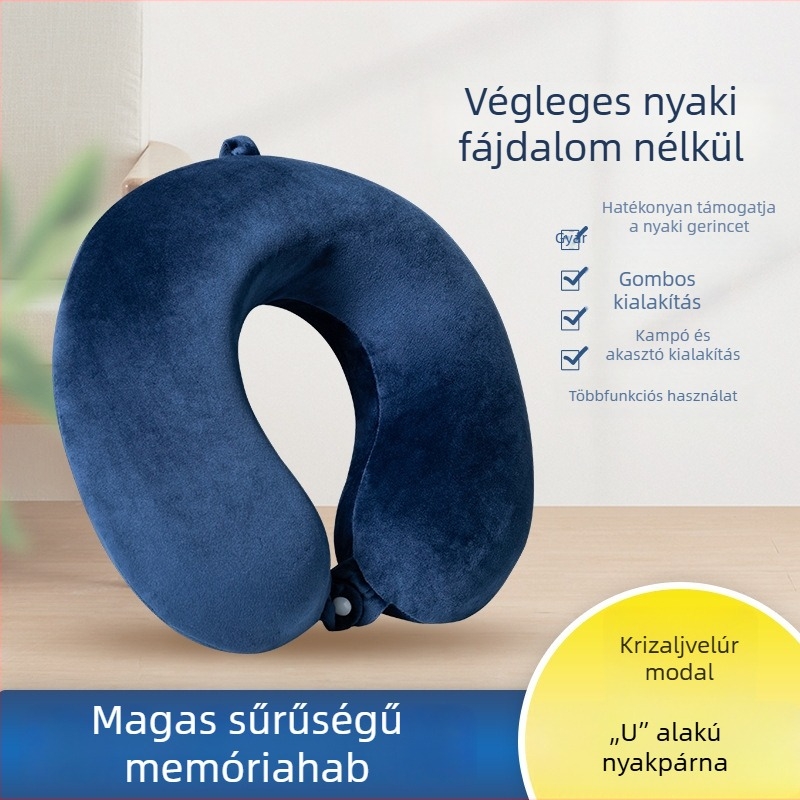 U-alakú memóriahabos nyakpárna utazáshoz, velúr bevonattal, minimalist stílus, universal kompatibilitás, többfunkciós alvópárna