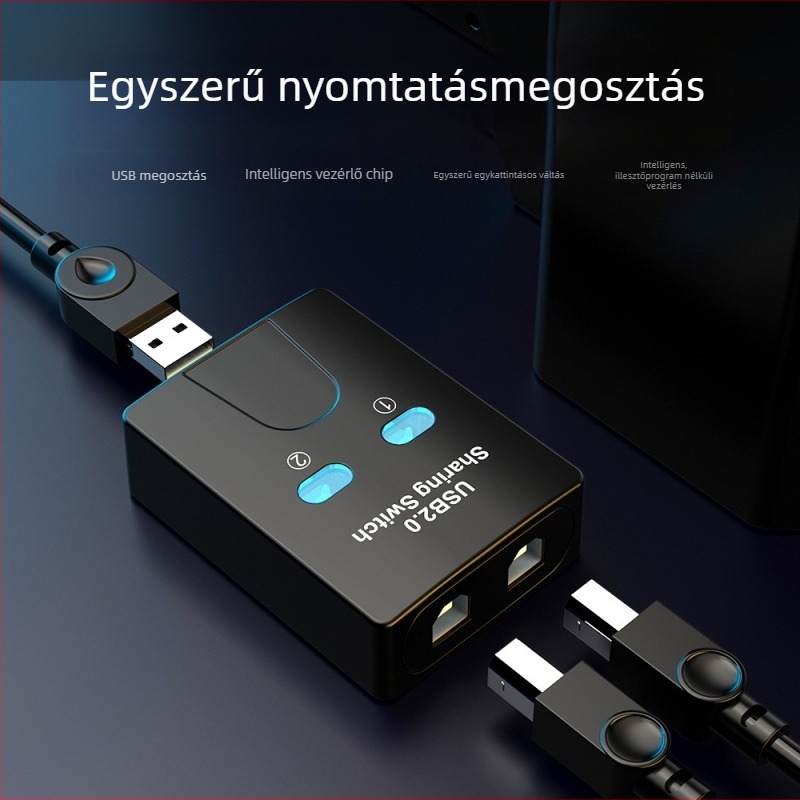 SZHY-LINK KL-SW201 USB 2.0 nyomtató megosztó kapcsoló, 2 USB-porttal, Windows 7 kompatibilis