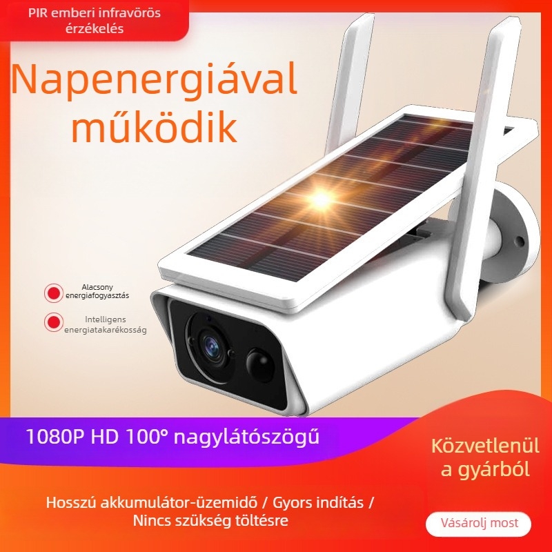 Napelemes vezeték nélküli megfigyelő kamera, 4 MP, HD, Wi-Fi, vízálló, kültéri