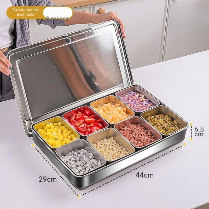 Rozsdamentes acél fűszertartó fedéllel, négyszögletes, folyékony fűszerekhez, kereskedelmi konyhai használatra