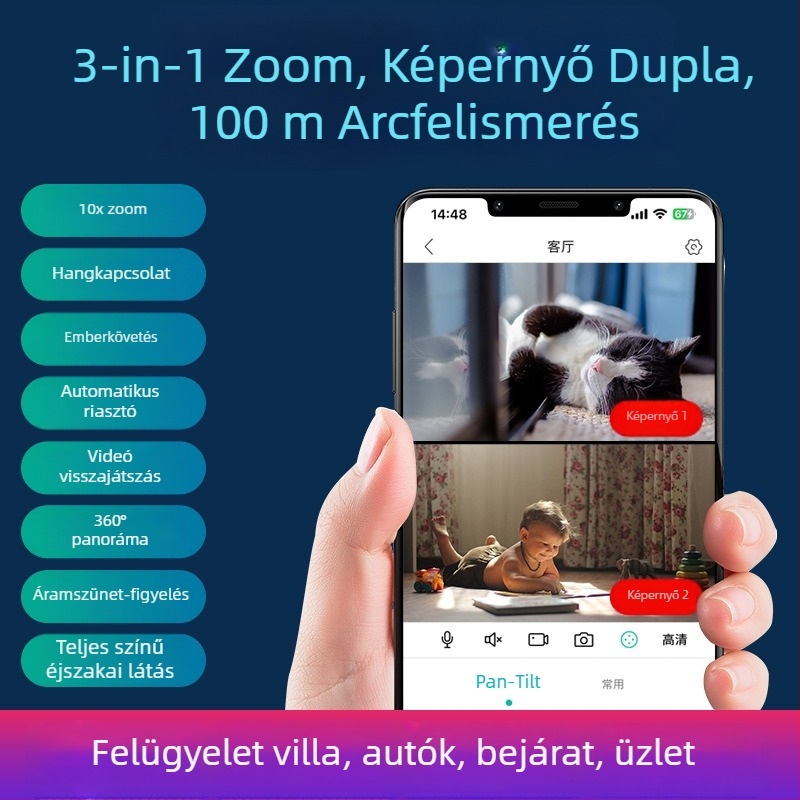 Yoosee Kétlencsés Megfigyelő Kamera, Full HD, Beltéri Vezeték Nélküli Wi-Fi, Pan-Tilt