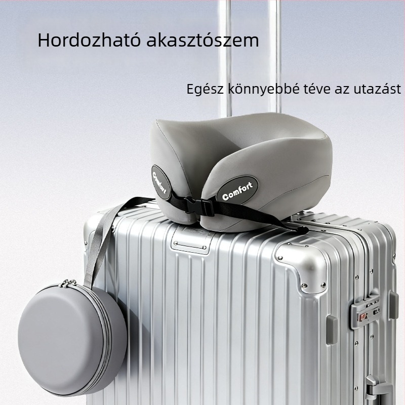 U-alakú nyakpárna memoryhab belsővel, lassú visszaalakulás, utazásokhoz és rövid alvásokhoz, hordozható autó/iroda használatra