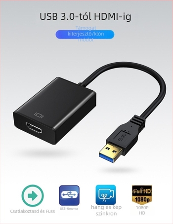 USB 3.0–HDMI adapter – 1080p, illesztőprogram nélkül, HDMI hang- és videó szinkron, projektorhoz