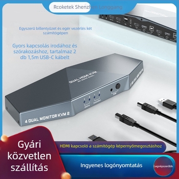 KVM kapcsoló — HDMI kettős kapcsoló, 4K60Hz többmonitoros kijelző, hangkimenet, billentyűzet és egér vezérlés (HDMI, 4K60Hz, multi-monitor, audio)