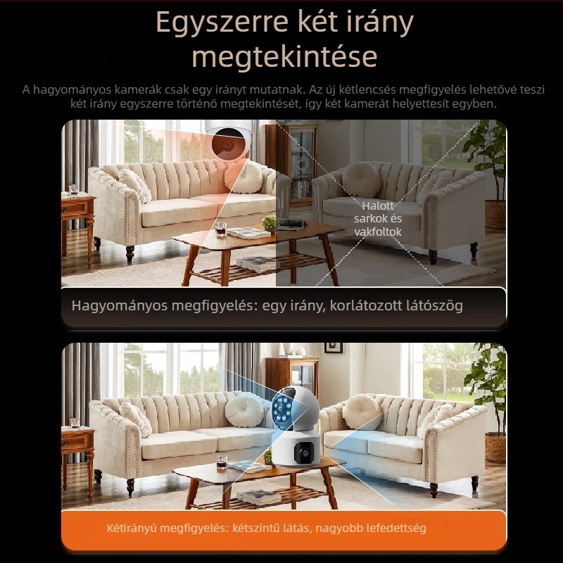 Házi megfigyelő IP kamera, vezeték nélküli Wi‑Fi, 3MP/5MP felbontás, IR éjjellátás 30 m-ig, beltéri használatra