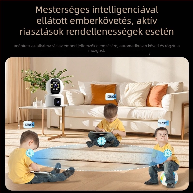 Házi megfigyelő IP kamera, vezeték nélküli Wi‑Fi, 3MP/5MP felbontás, IR éjjellátás 30 m-ig, beltéri használatra