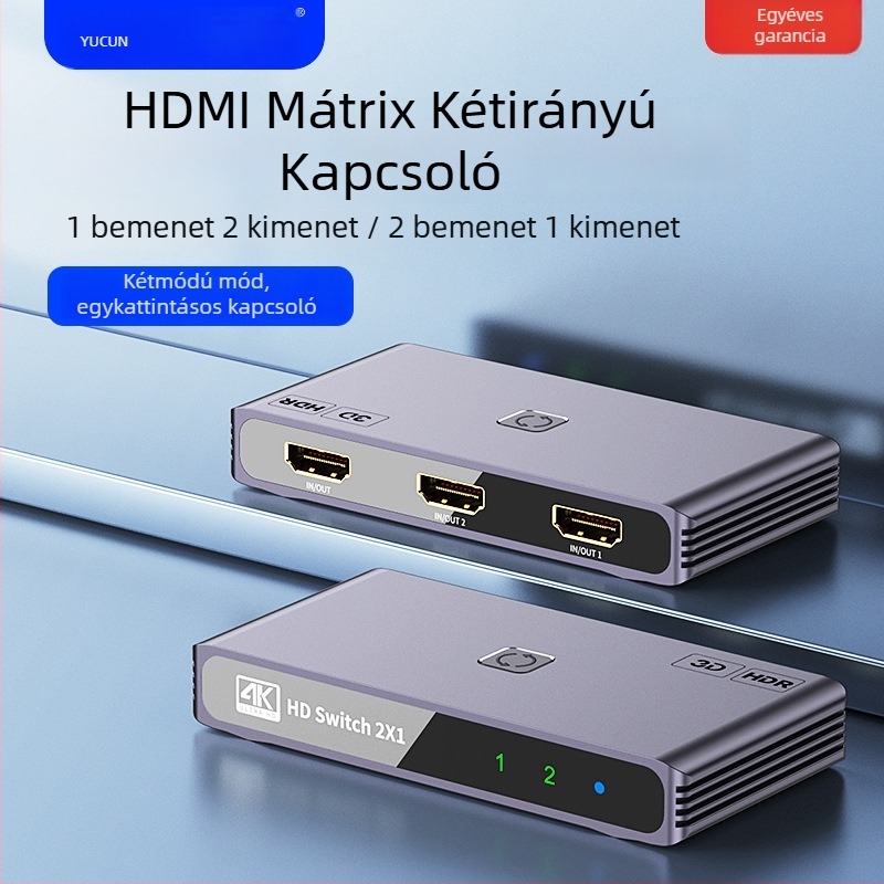 HDMI 1x2 kapcsoló/disztribútor – 4K60Hz, 3840x2160@60Hz, audió-video extender, Modell YC-Q201