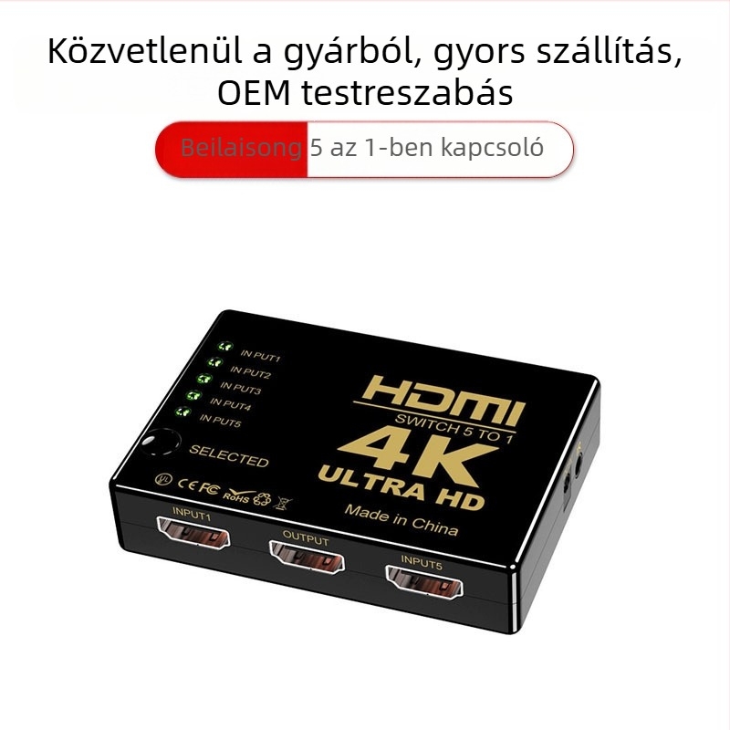 HDMI kapcsoló 5 az 1-ben, 4K, infravörös távirányító