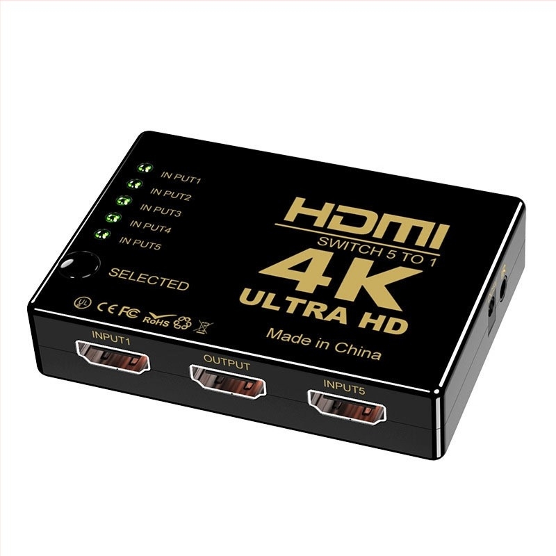 HDMI kapcsoló 5 az 1-ben, 4K, infravörös távirányító