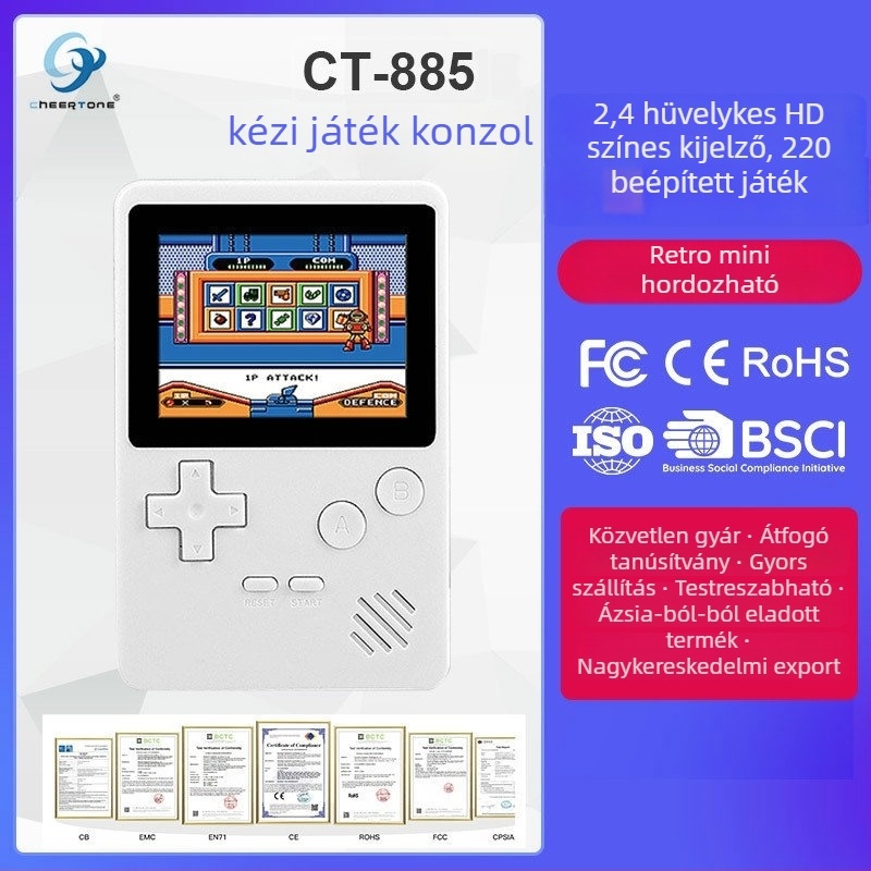 CT-885 mini hordozható játékkonzol kártyajátékokhoz - 1GB memória, USB interfész, kábeles kapcsolat, egyjátékos, nosztalgikus dizájn