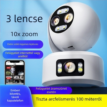 Kétlencsés beltéri megfigyelő kamera, Full HD, vezeték nélküli Wi‑Fi, belső használatra, kapcsolódó funkcióval és forgatható funkcióval
