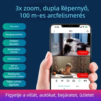 Kétlencsés beltéri megfigyelő kamera, Full HD, vezeték nélküli Wi‑Fi, belső használatra, kapcsolódó funkcióval és forgatható funkcióval