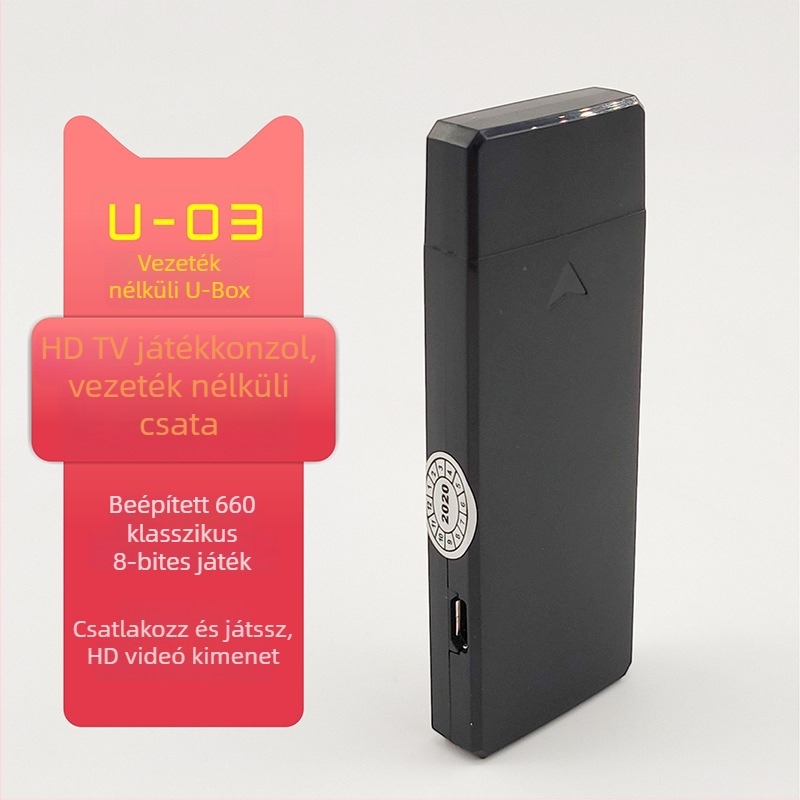 8-bit mini HDMI tévés játékkonzol U-03, 660 NES játék, 2.4 GHz vezeték nélküli kétjátékos mód, 256 MB memória