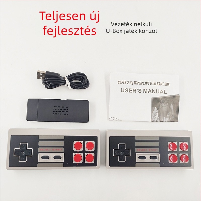 8-bit mini HDMI tévés játékkonzol U-03, 660 NES játék, 2.4 GHz vezeték nélküli kétjátékos mód, 256 MB memória