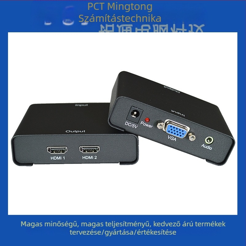 VGA-ból HDMI konverter és 2-portos HDMI osztó, VHC102, 1080p felbontás