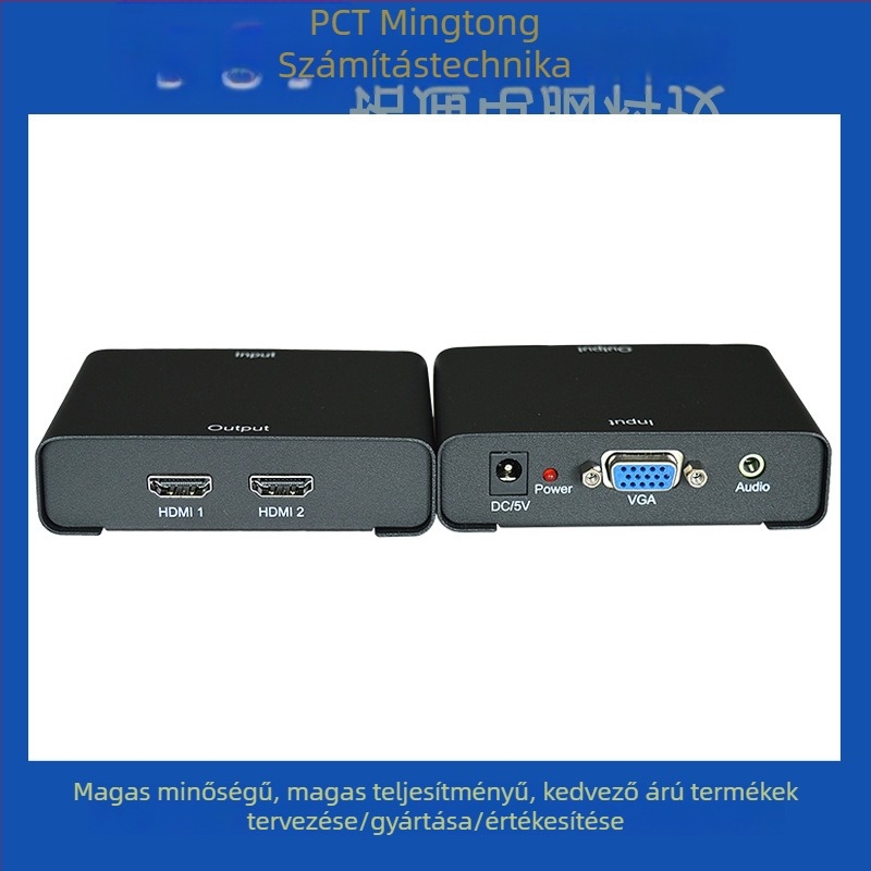 VGA-ból HDMI konverter és 2-portos HDMI osztó, VHC102, 1080p felbontás