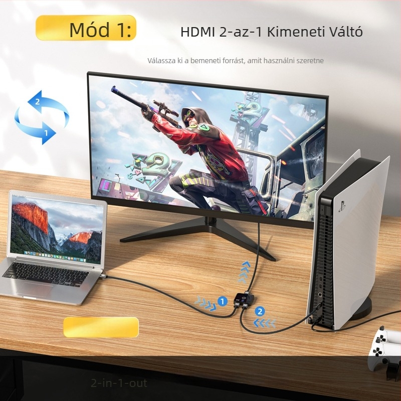AB-HD08 HDMI kapcsoló, 2 bemenet/1 kimenet, HDMI 2.1, 48 Gbps, 4K, 1 év garancia