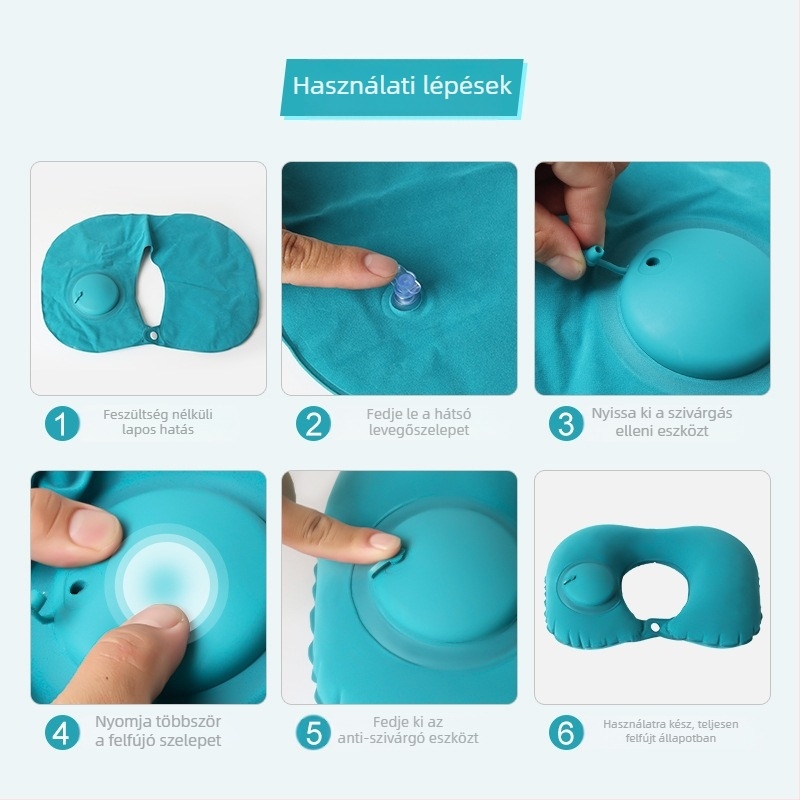 Utazási felfújható U-alakú nyakpárna – repülőre, hordozható, modern minimalista stílus; Anyag: flocking; Súly legfeljebb 0,5 kg; Felnőtteknek; Töltet: nincs