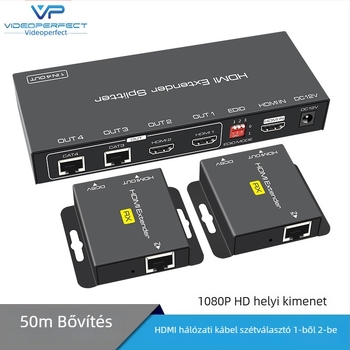 HDMI extender 1x2 elosztó RJ45 hálózathoz POC táplálással, adó