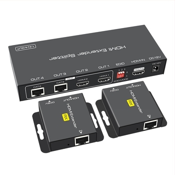 HDMI extender 1x2 elosztó RJ45 hálózathoz POC táplálással, adó