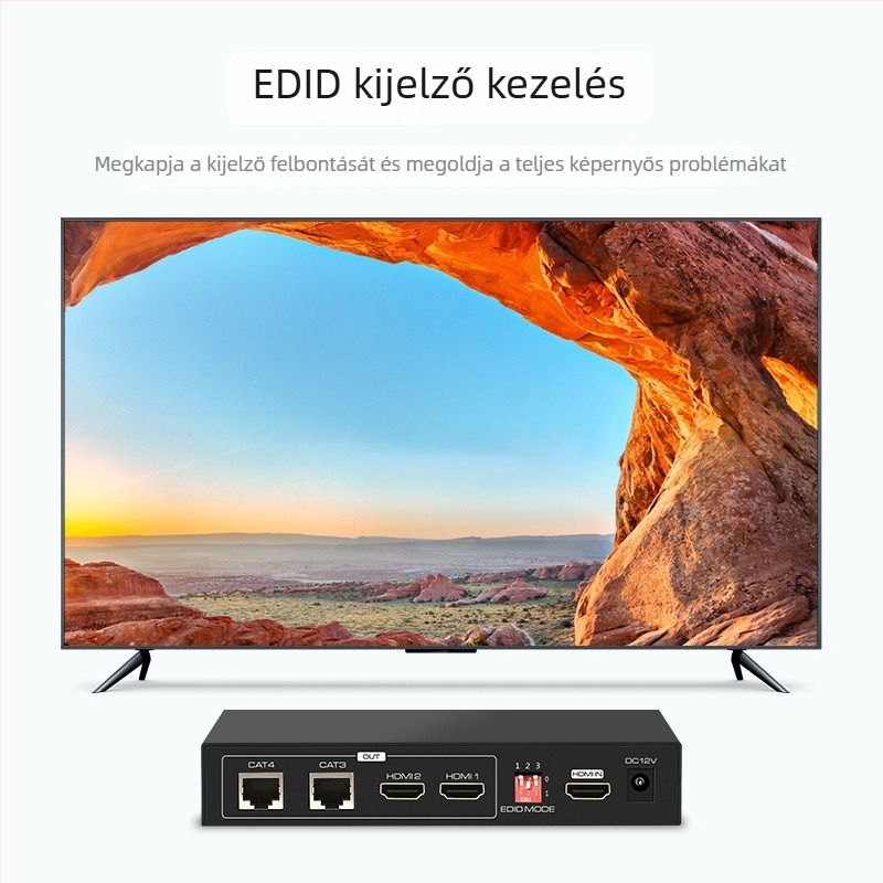 HDMI extender 1x2 elosztó RJ45 hálózathoz POC táplálással, adó