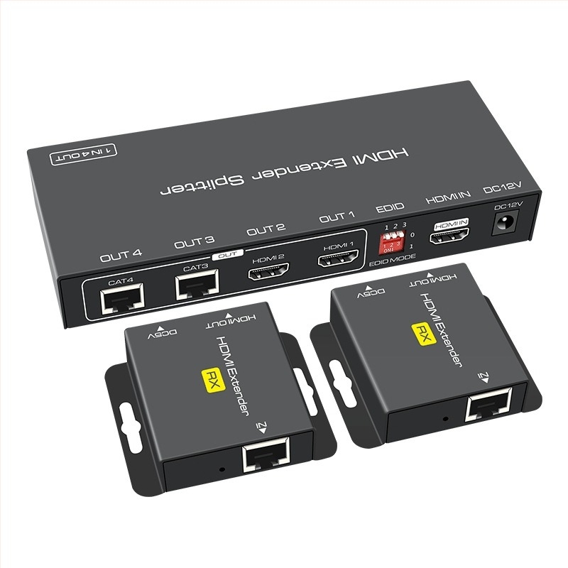 HDMI extender 1x2 elosztó RJ45 hálózathoz POC táplálással, adó