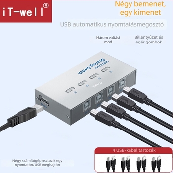 iT-well IT-104AU USB nyomtató megosztó kapcsoló, 4-portos
