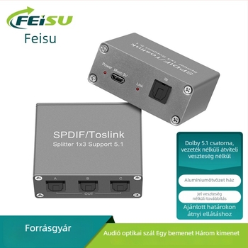 FS-T-115 TOSLINK digitális optikai audió osztó 1 bemenet 3 kimenet (Dolby Digital, DTS 5.1)
