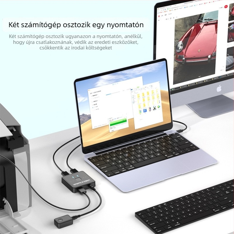 Jian Kunlong Sw301 USB 3.0 kapcsoló–elosztó nyomtatóhoz, billentyűzethez és egérhez – 2 bemenet 1 kimenet vagy 1 bemenet 2 kimenet, Windows 7 kompatibil