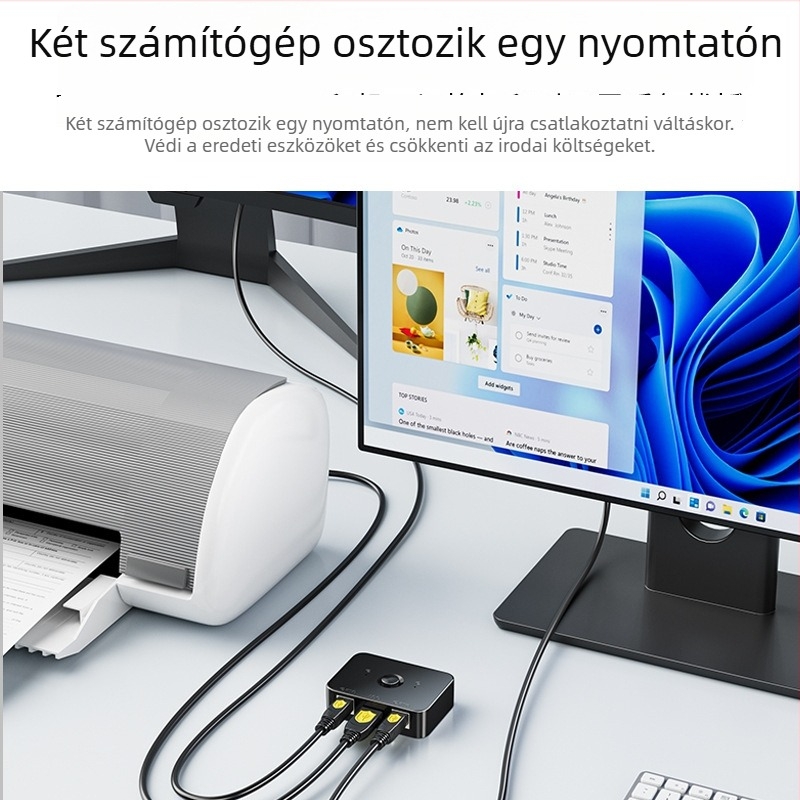 Jinghua USB nyomtató kapcsoló Q360 — 2-portos megosztó nyomtató, megosztás két számítógép között