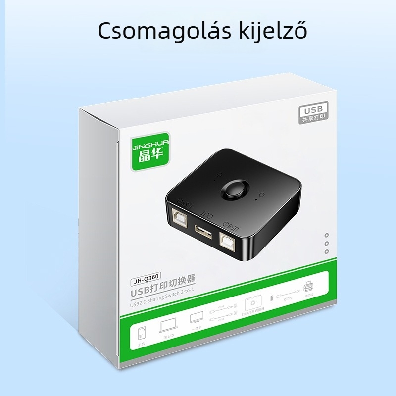 Jinghua USB nyomtató kapcsoló Q360 — 2-portos megosztó nyomtató, megosztás két számítógép között