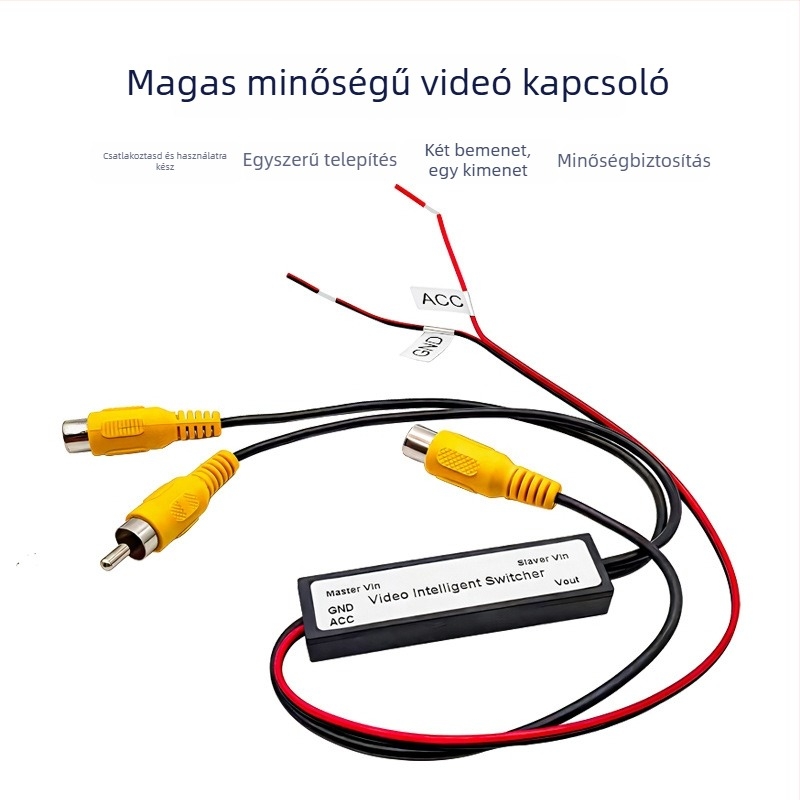 Autóvideó kapcsoló SY-232 — 2 bemenet / 1 kimenet, CVBS analóg jel, SD felbontás.