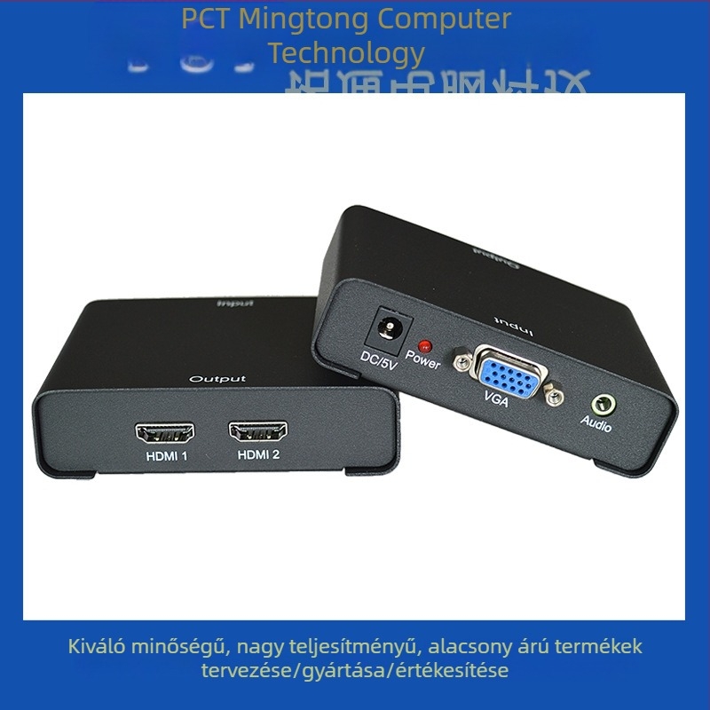 VGA-ról HDMI-ra 2-portos szétosztó és konverter