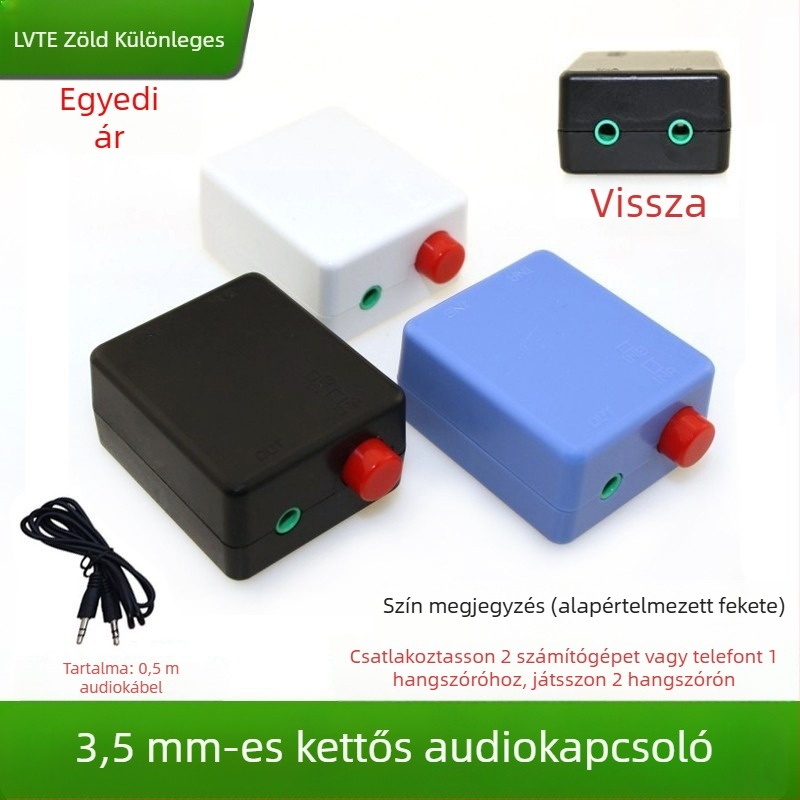 3,5 mm-es audió kapcsoló, 2 bemenet, 1 kimenet, számítógép/telefon, hangszóró, AUX konverter