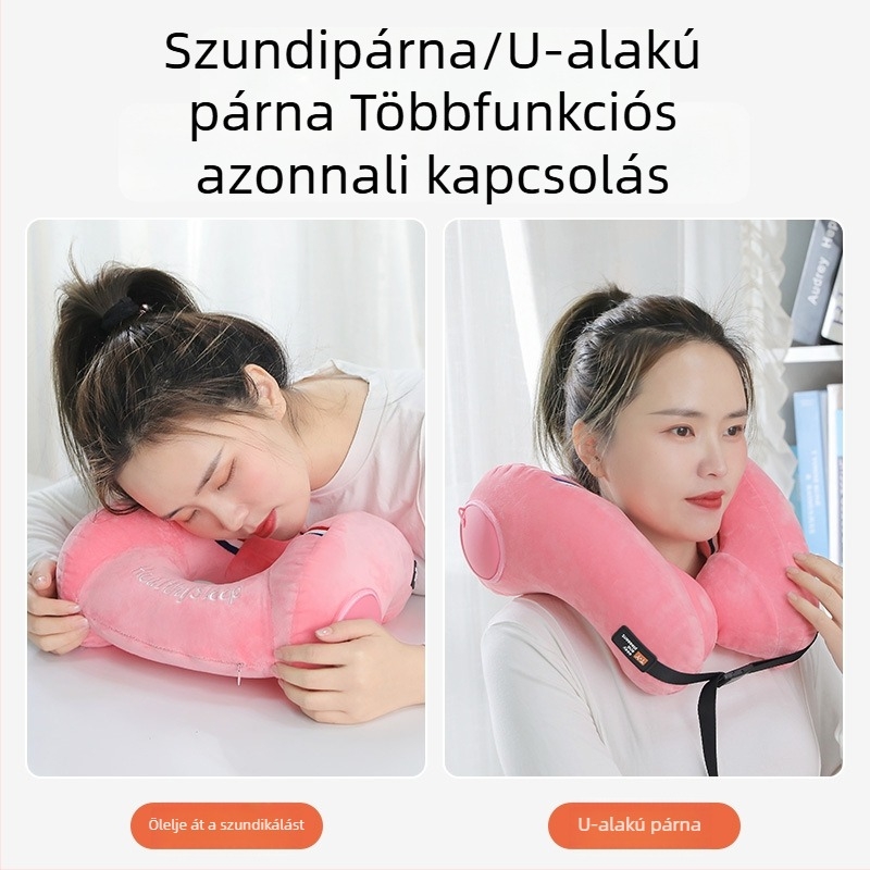Felfújható U-alakú nyakpárna utazásokhoz, repülőkhöz, irodába és alváshoz