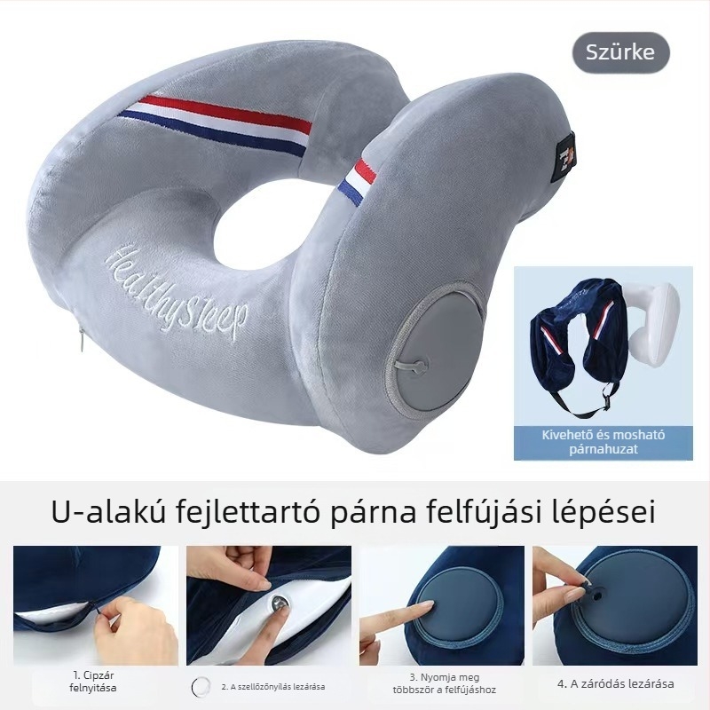 Felfújható U-alakú nyakpárna utazásokhoz, repülőkhöz, irodába és alváshoz