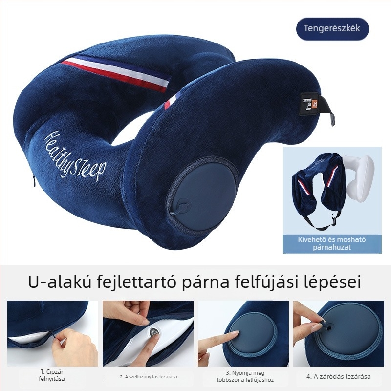 Felfújható U-alakú nyakpárna utazásokhoz, repülőkhöz, irodába és alváshoz