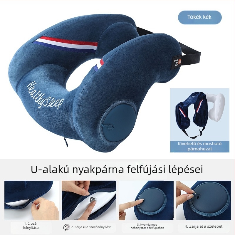 Felfújható U-alakú nyakpárna utazásokhoz, repülőkhöz, irodába és alváshoz