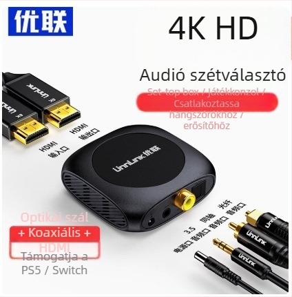 Unnlink 0950 HDMI audió kivonó: 4K HDMI-ről 3,5 mm fejhallgató kimenet, koaxiális és optikai hang, PS5/X