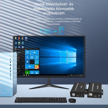 HDMI-Extender 60 m, KVM USB-vel, egér és billentyűzet, PoE egyenáramú tápellátás, 1080P@60Hz