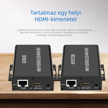 HDMI-Extender 60 m, KVM USB-vel, egér és billentyűzet, PoE egyenáramú tápellátás, 1080P@60Hz