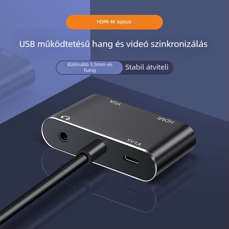 HDMI–ről–VGA 2‑in‑1 adapter hanggal, 4K x 2K kijelző, Windows 7 kompatibilis, távoli ébresztés, energia-gazdálkodás
